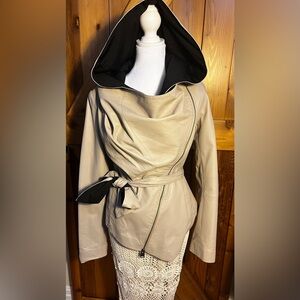 Leather Beige Jacket with the Hoddie & Belt